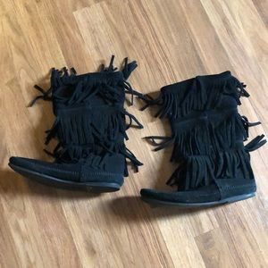 Black suede fringe boots